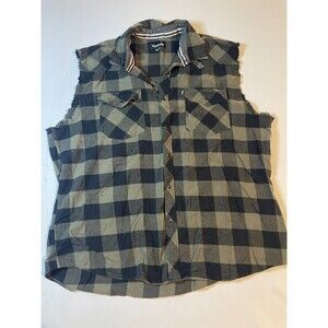 Venzulia Western Shirt Mens Size 2XL‎ Green Black Check Pearl Snap Sleeveless